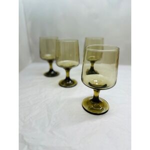 Vintage Libbey Tawny Accent Brown Goblets Set of 4 5.75in Stemware Mid Century